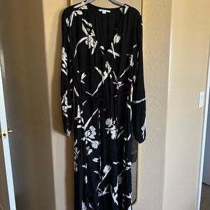 Womens O’Neill Black Abstract Floral Wrap Hi-Lo Dress with Tie Waist Size L